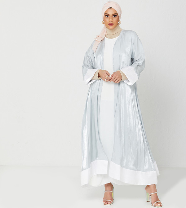 عباية بسطح داخلي أبيض وتصميم بأزرار - أخضر