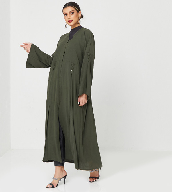 Solid V-Neck Flared Sleeves Abaya 