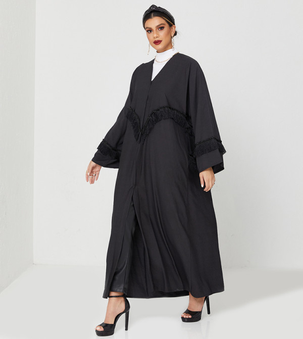Abaya On Design With Black Stone Full Top To Bottom-Grey