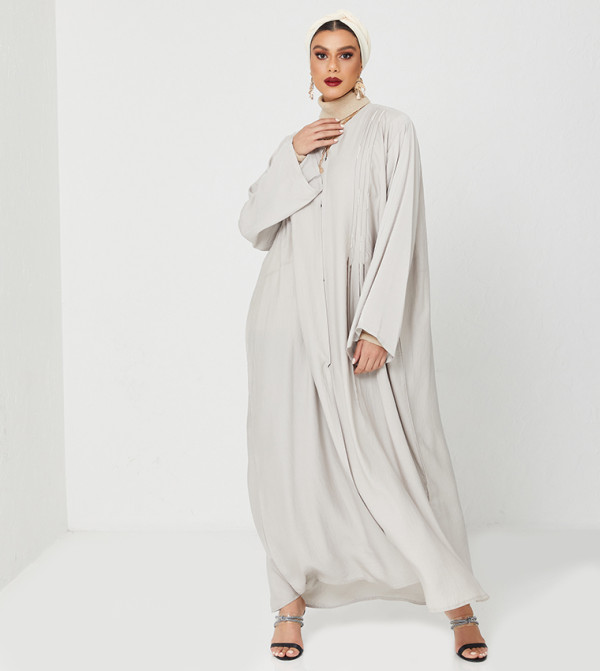 Abaya Design With Frills And Stone Hand Work-Grey