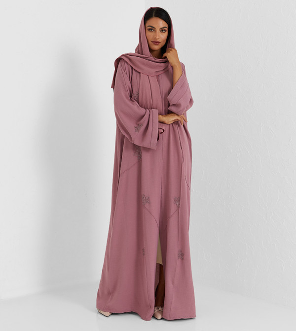 عباية مطرزة يدويا باللون الوردي