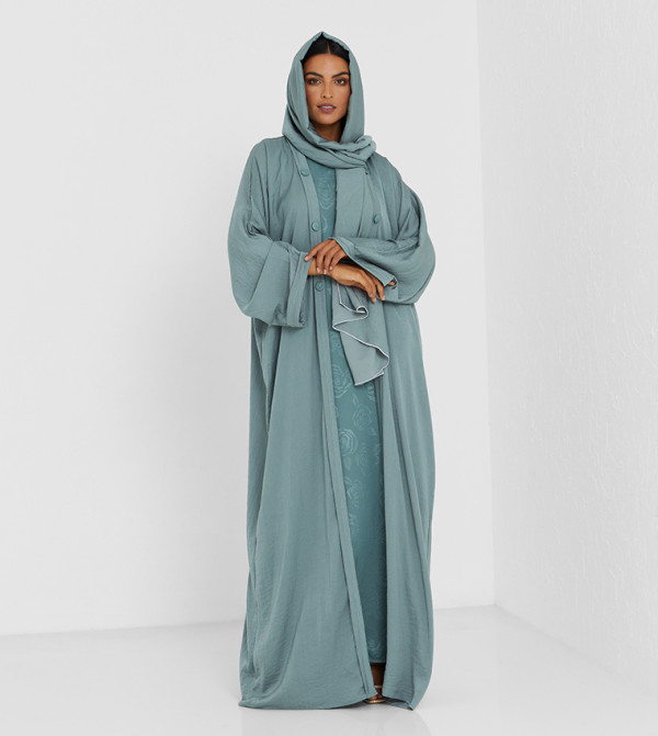 Beige Color Abaya With Same Color Inner And Button Two Pcs Abaya