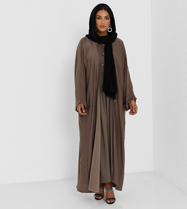 Chokalate Color Abaya With Inner Top With Elastic Kuchi Work And Button Two Pcs Abaya