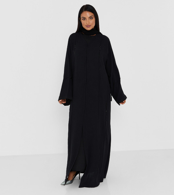 Black Color Abaya With Same Color Stone Hand Work Full Body