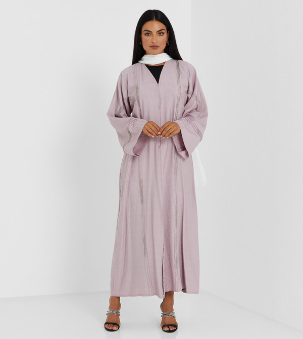 Pink Color Abaya With Same Colour Stone Hand Work