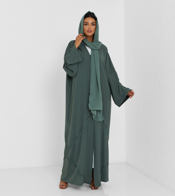 Colour Block Stone Embellished Long Sleeves Abaya 