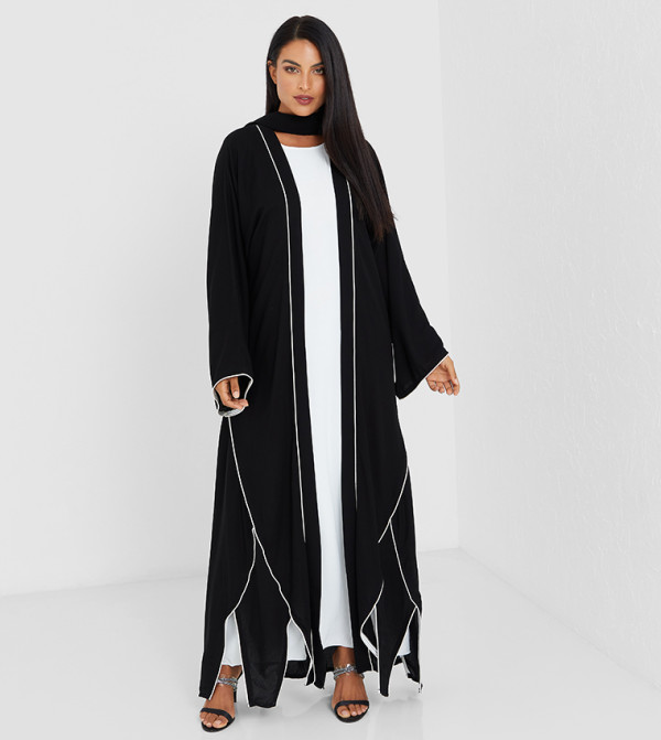 Colour Block Asymmetric Buttom Abaya