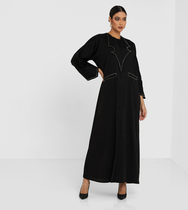 Embellished Collared Long Sleeve Abaya