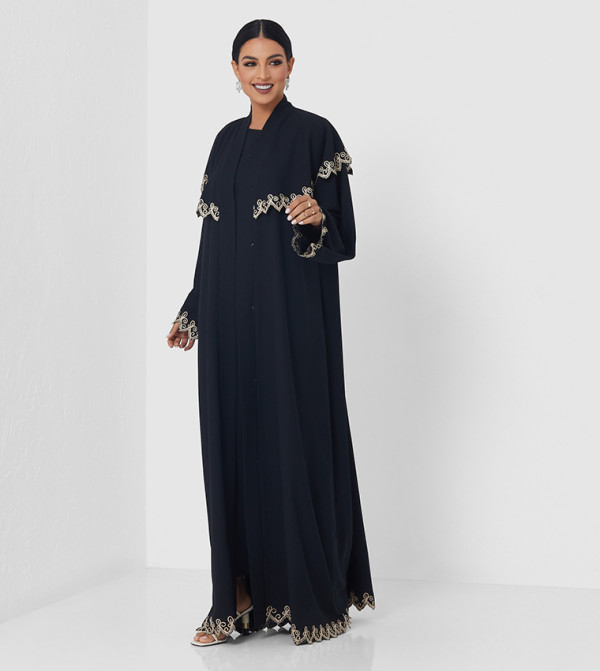 Lace Trim Long Sleeves Abaya