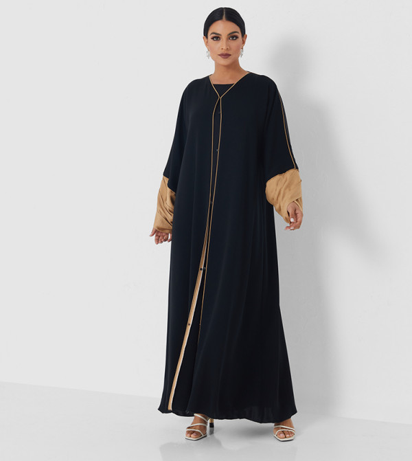 Colour Block V-Neck Draped Sleeves Abaya 