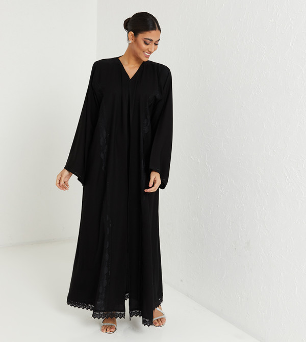 Black Machine Embroidery Black Stone Hand Work And Black Laise Design