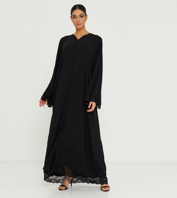 Black Laise And Black Stone Hand Work Full Body