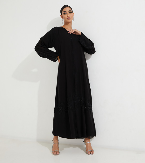 Stone Embellished Flared Abaya