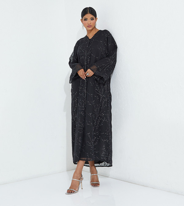 Long Sleeves Lace Casual Abaya