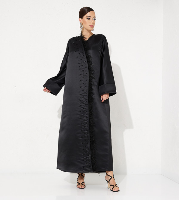 Embellished Fringe Trim Abaya