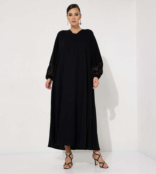 Embroidered Elastic Cuff Abaya