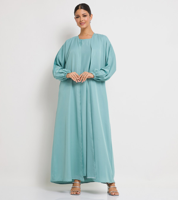2-Piece Solid Long Sleeves Open Abaya