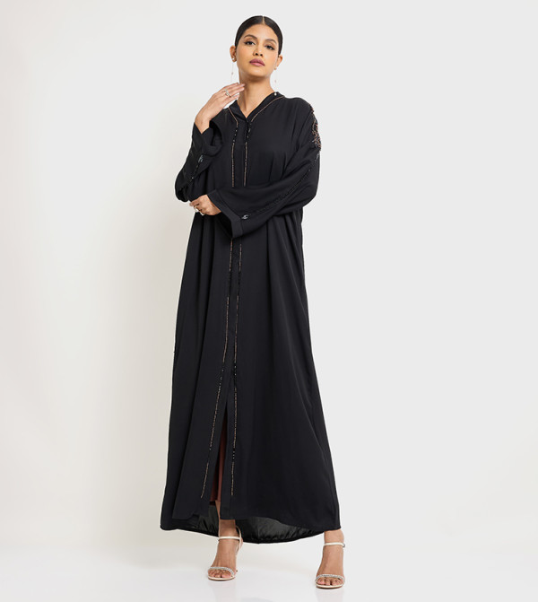 Hand Embroidered Stone Flared Abaya