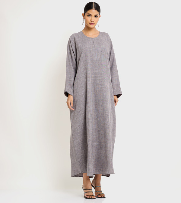 عباية بأكمام طويلة منقوشة مع جيب