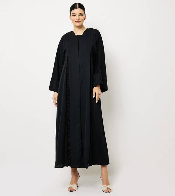 Embellished Lace Insert Abaya