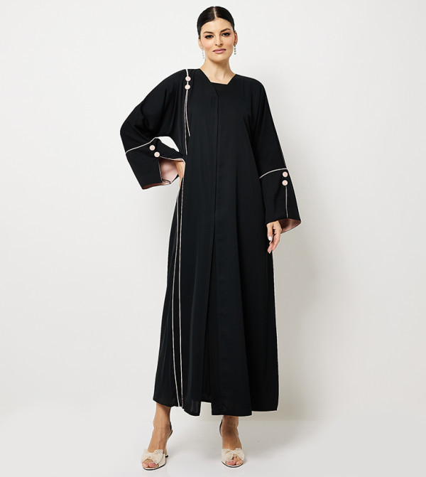 Contrast Piping Button Detail Abaya