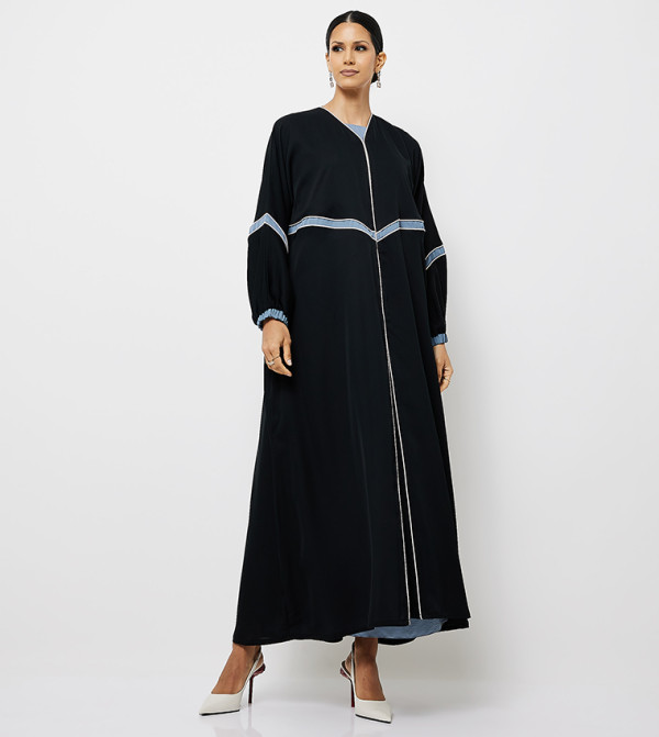 Contrast Piping Fringe Detail Abaya