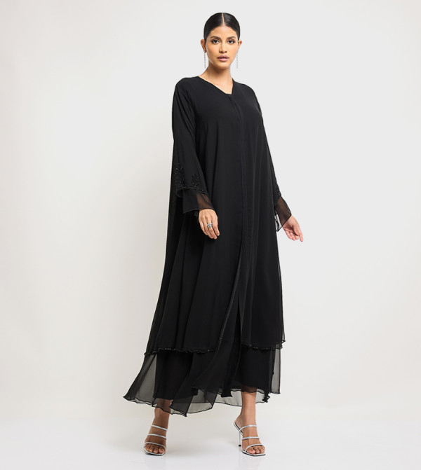 Embellished Piping Detail Long Sleeves Abaya