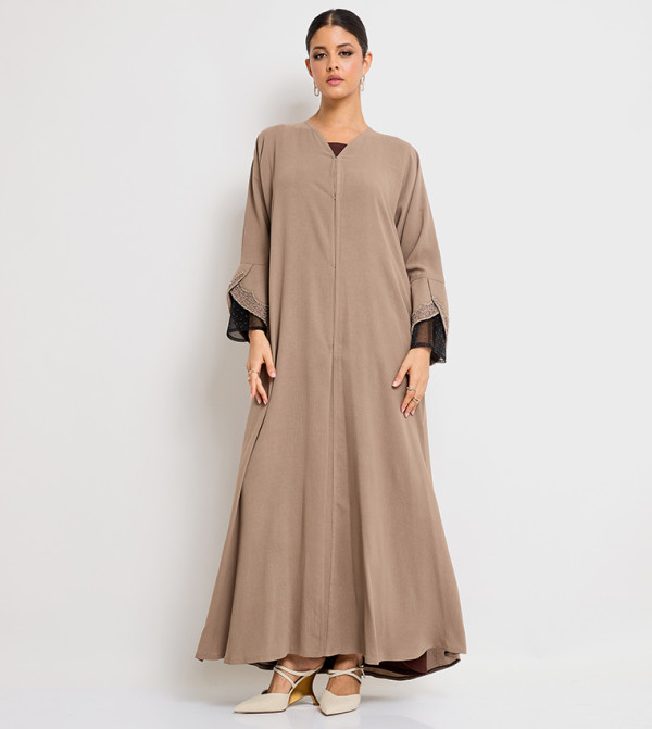 Stone Hand Embroidered Flared Abaya