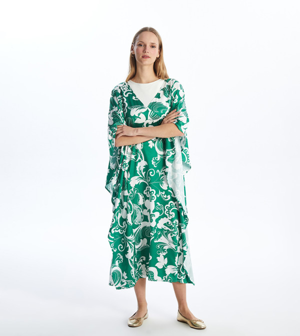 Patterned V-Neck Midi Dress