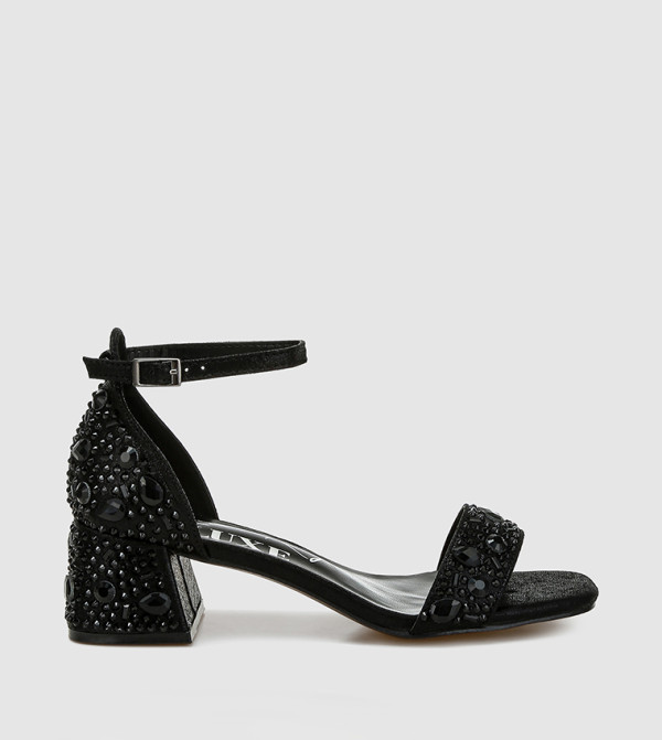 Embellished Ankle Strap Heeled Sandals