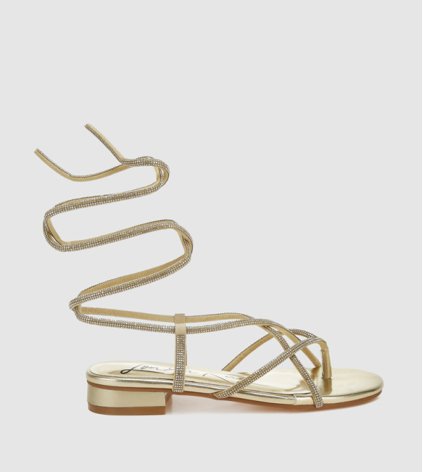 Embellished Ankle Tie Flat Sandals