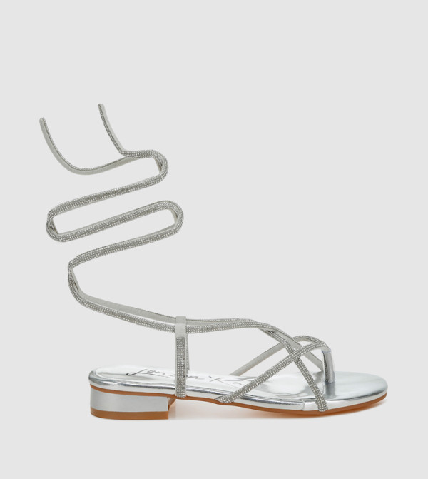 Embellished Ankle Tie Flat Sandals