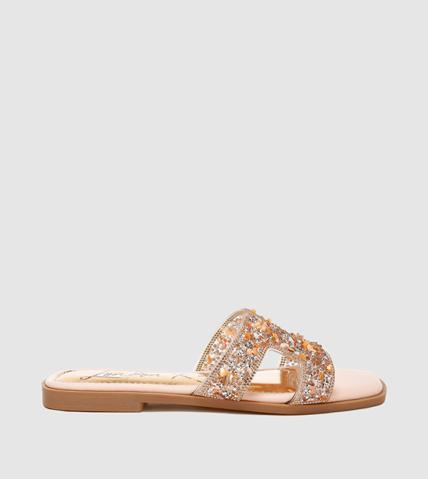 Rhinestone Embellished Cut-Out Flat Sandals