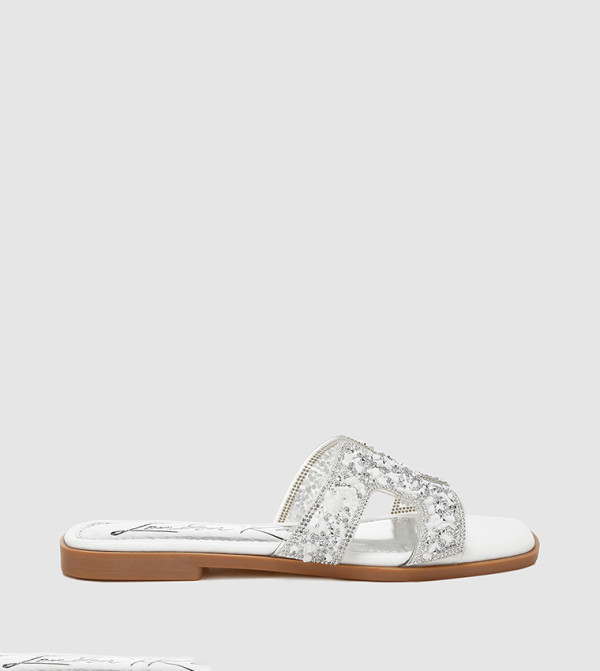 Rhinestone Embellished Cut-Out Flat Sandals