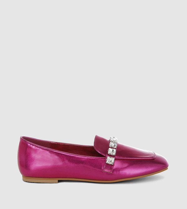 Metallic Diamante Embellished Loafers