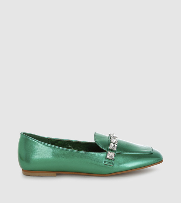 Metallic Diamante Embellished Loafers