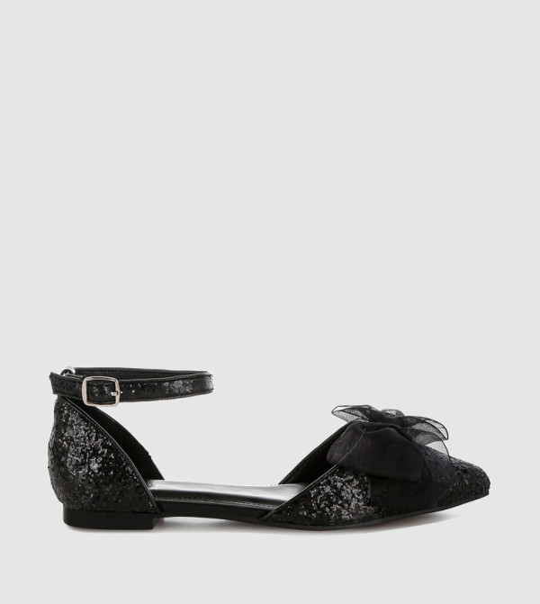 Sequined Bow Detail Flat Sandals