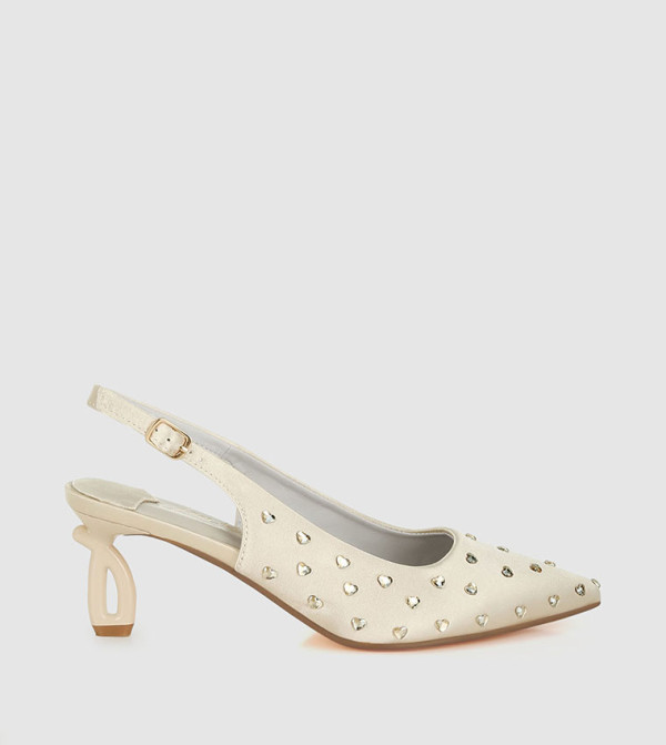 Heart-Shaped Rhinestone Slingback Pumps