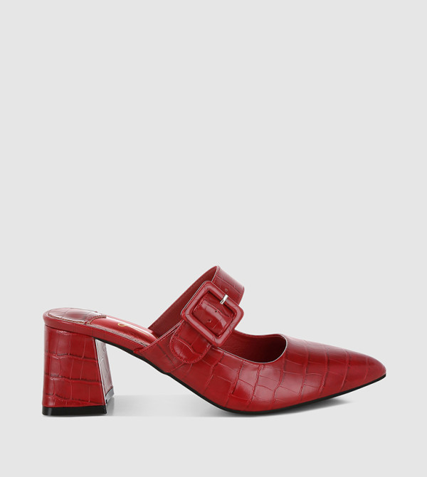 Croc Textured Buckle Strap Mule Pumps