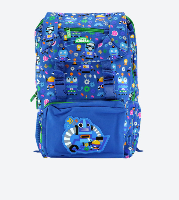 Robot Design Badge Detail Fancy Backpack - Blue
