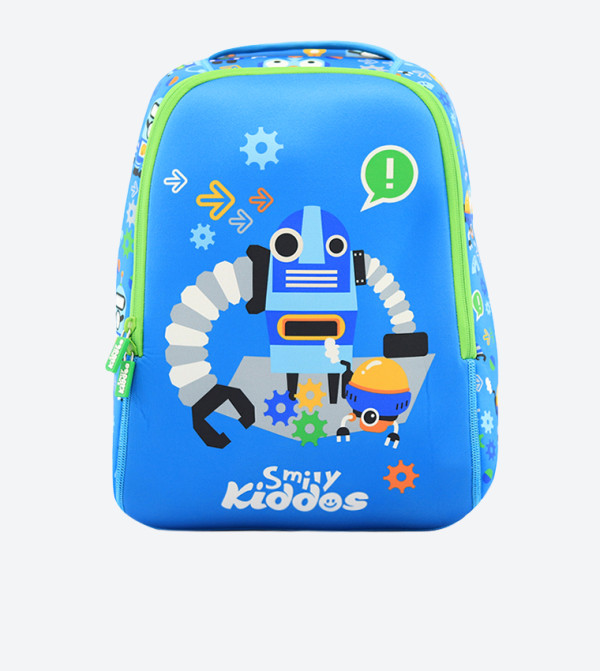 Robot Printed Zip Closure Junior Backpack - Blue