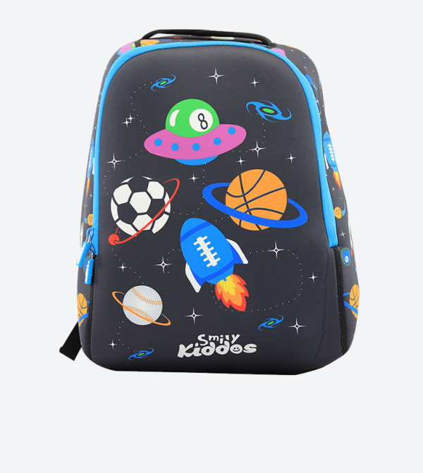 Ufos Printed Zip Closure Junior Backpack - Black