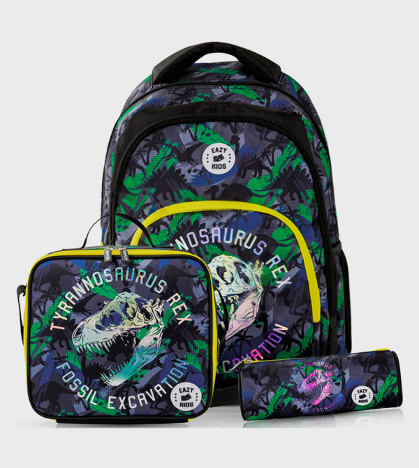 حقيبة ظهر 17 بوصة مع حقيبة طعام ومقلمة - تي ريكس - 3 قطع  