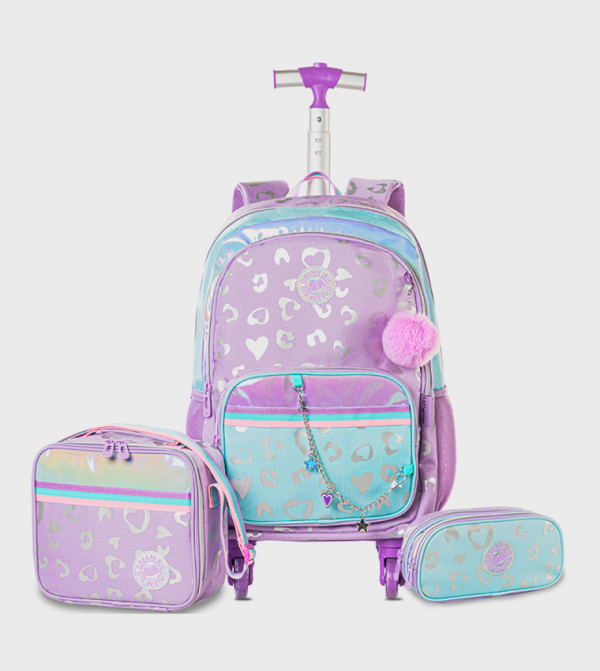 3-Piece 17" 4-Wheel Trolley School Bag with Lunch Bag and Pencil Pouch - Love