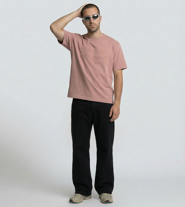 Embossed Typography Crew Neck Short Sleeve Oversized T-shirt