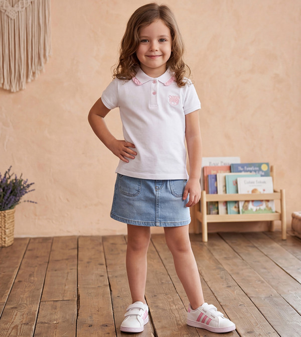 Embroidery Detail Short Sleeves Polo T-Shirt