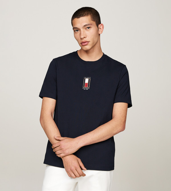 Vertical Flag Printed Crew Neck T-Shirt