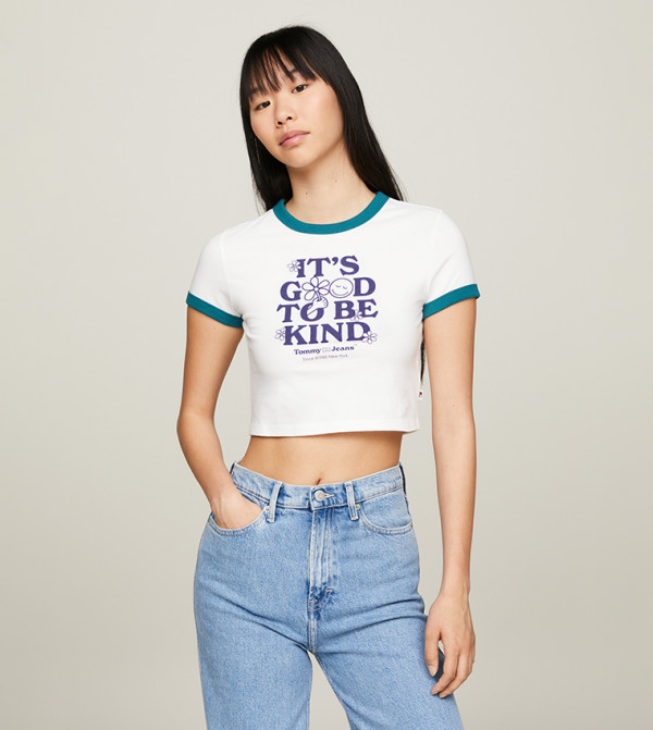 Printed Slim Fit Cropped T-Shirt