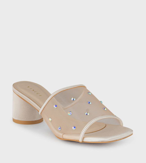Embellished Square Toe Heeled Sandals