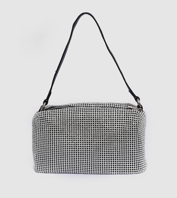 Embellished Zippered Shoulder Bag